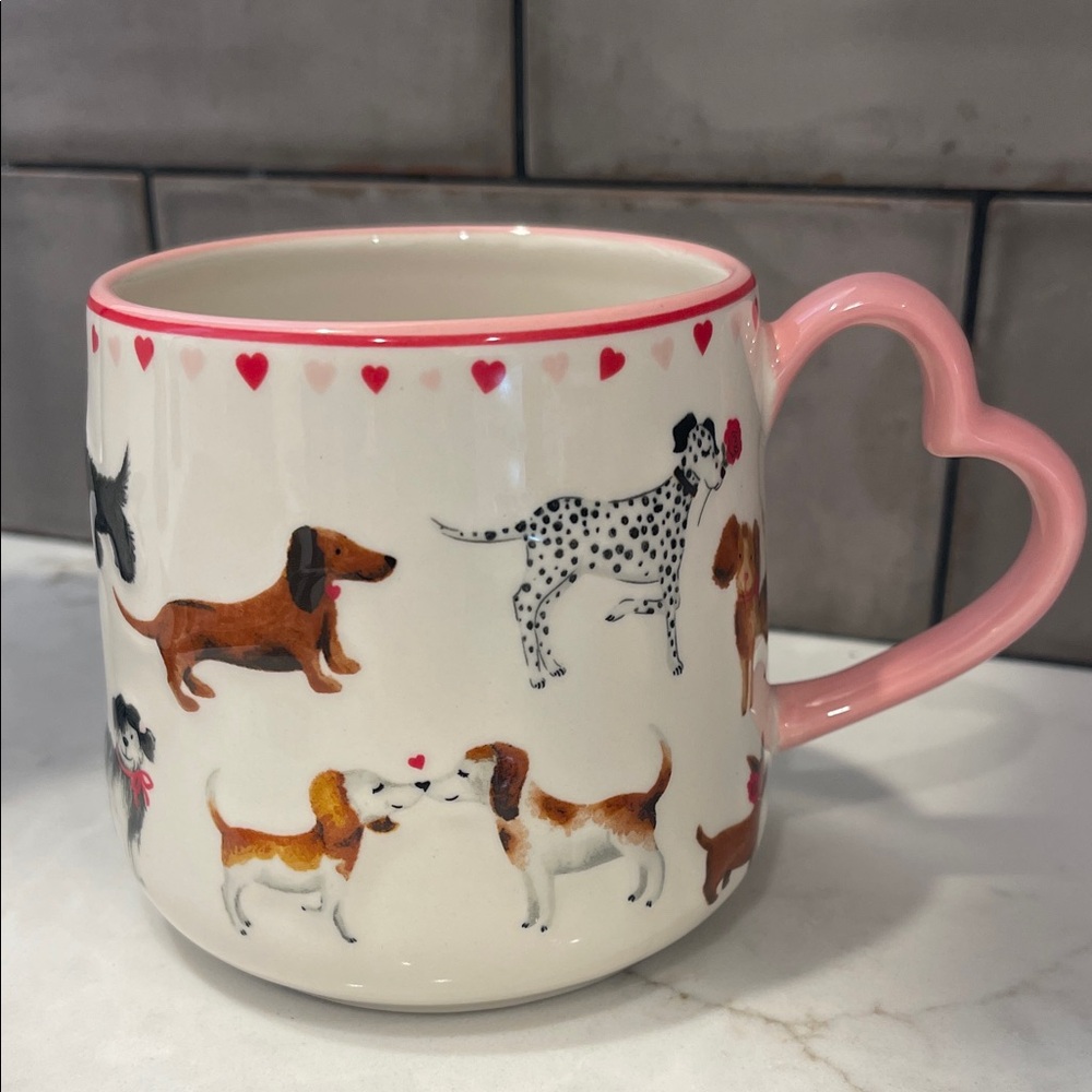 Charming Pet Love 🐕🐕🦺🐾 Dog Print Mug with Heart Handle NWT